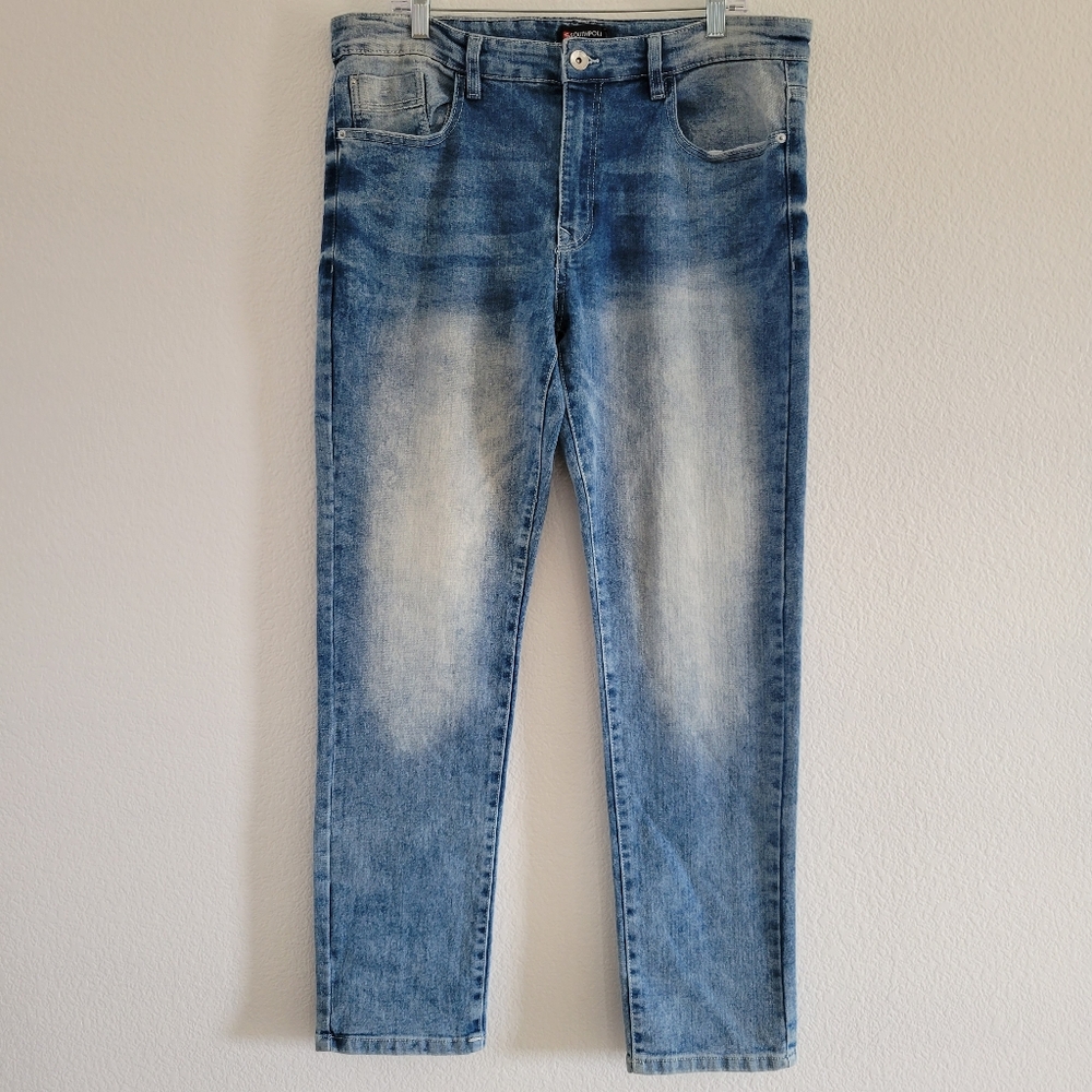 Southpole Jeans Mens 38 Blue Skinny Fit Cotton Blend Stone Wash Stretchy 38x32